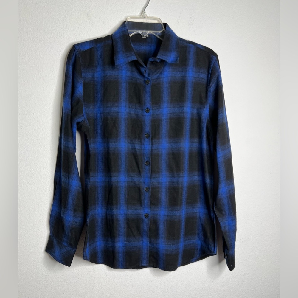 Unbranded Mens Shirt Flannel Long Sleeve Button Up Size Medium Black Blue